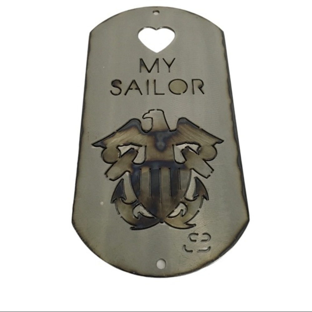 Large Steel Crazy Navy Dog Tag Silver Eagle Heart